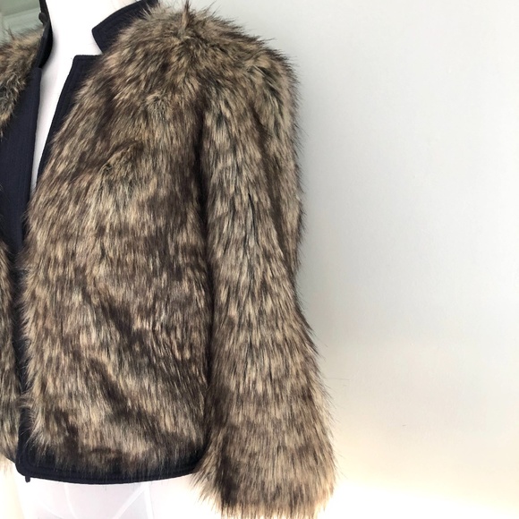 Rebecca Taylor Faux Fur Crop Coat w/ Silk Trim - Picture 2 of 8